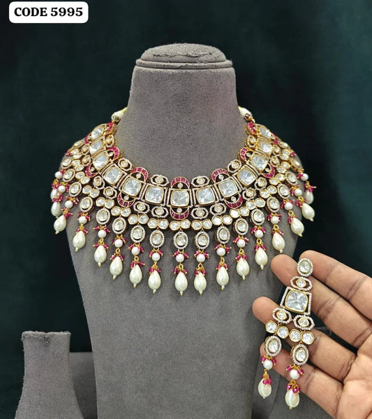 Elegant Ruby Pearl Heritage Choker Necklace Set Traditional Wedding Jewelry Designer Fashion Necklace Premium Ethnic Jewelry Set