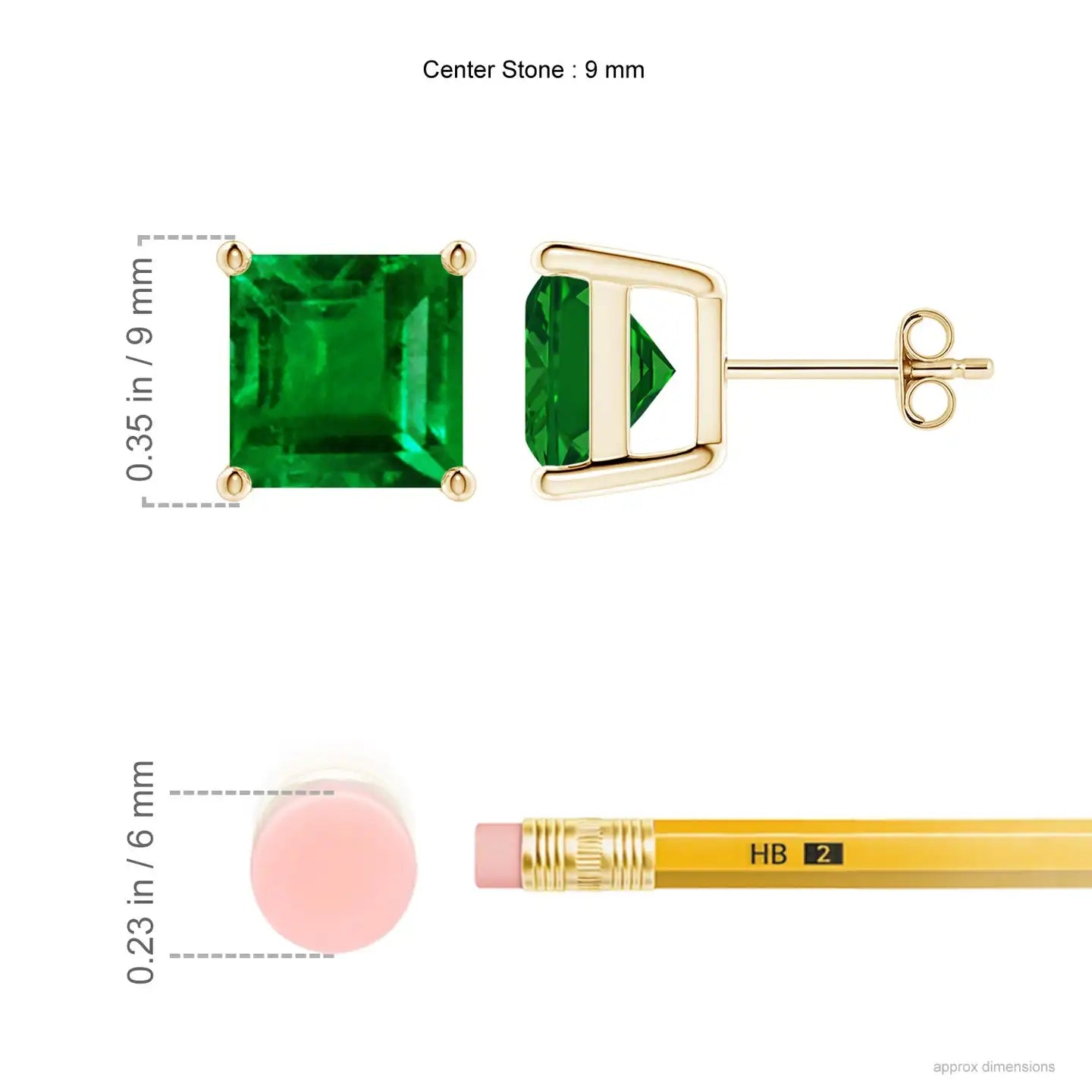 Emerald Cut Emerald Stud Earrings 14kt Yellow Gold, Minimalist Green Gemstone Earrings, Elegant Everyday Jewelry Gift for Fiance