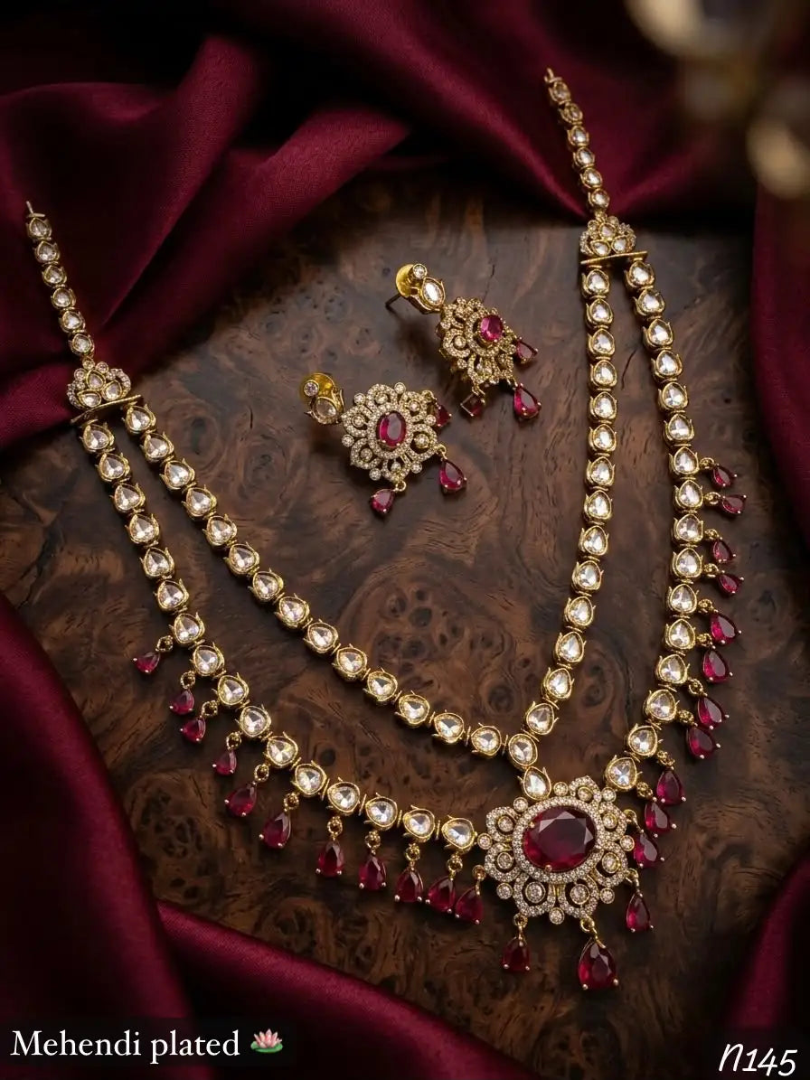 Royal Mehendi Heritage Bridal Necklace Set Pear Cut Mehandi Plated Wedding Party Premium Traditional Jewelry for Women Set