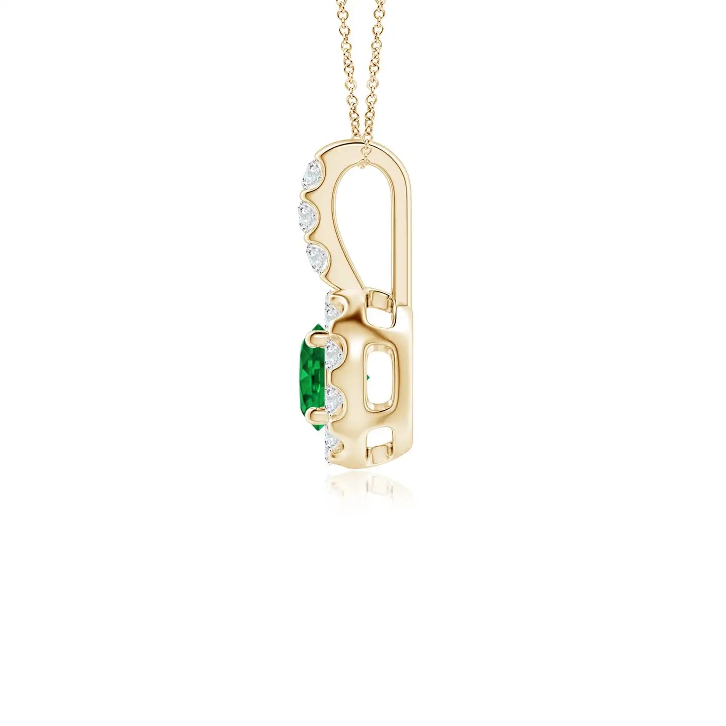 14K Solid Gold Natural Emerald Emerald Pendant With Bar-Set Diamond Halo Classic Fine Jewellery Anniversary Gift For Her 2026