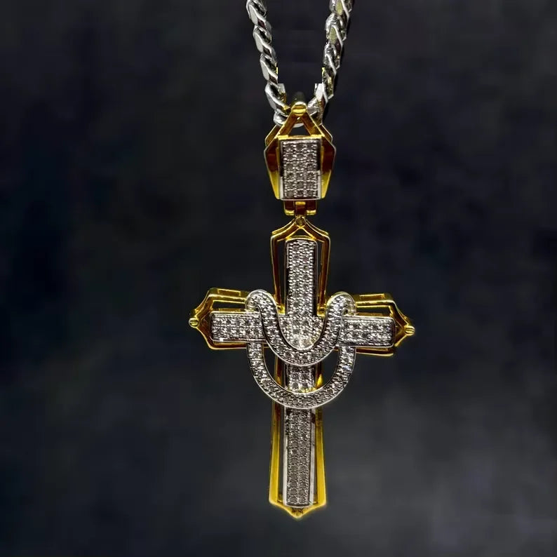 BiG-BOSS Gold and Silver Cross Pendant for Men Iced Out Moissanite Hip Hop Jewellery
