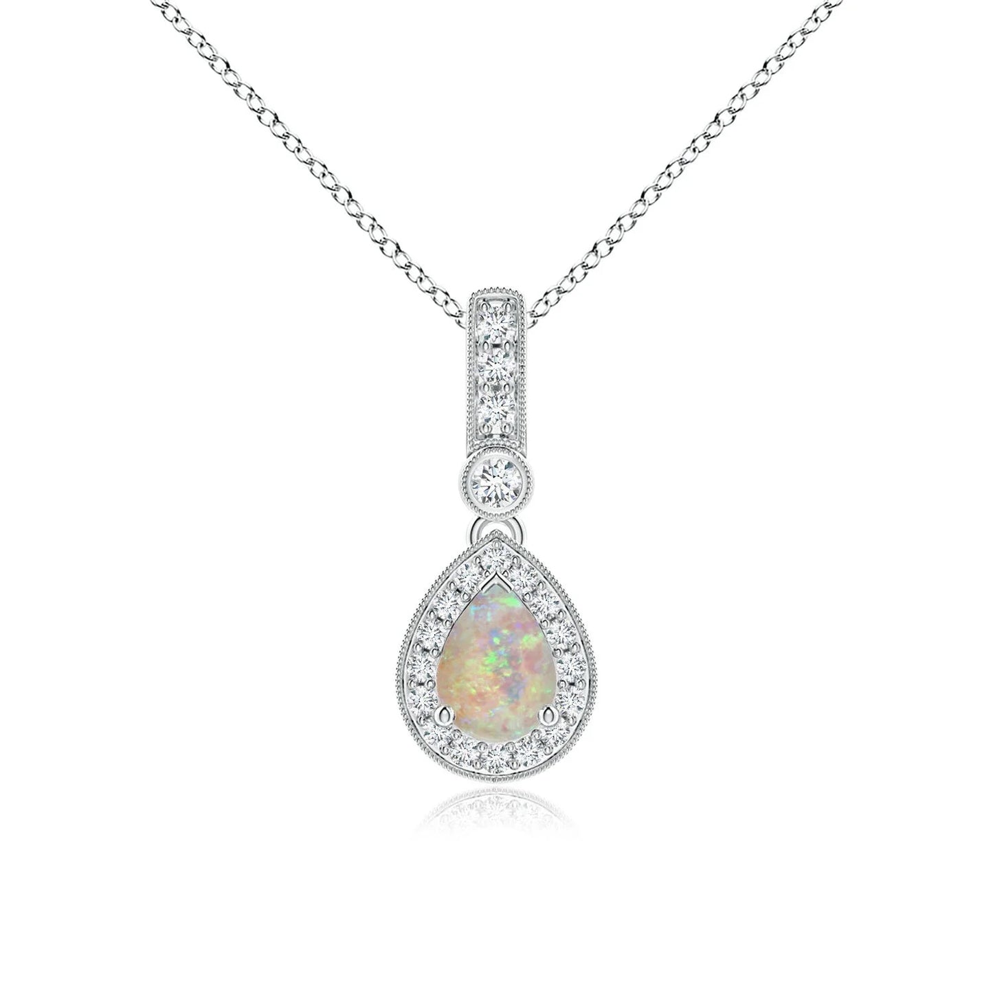 Hot Selling 14k Gold Genuine 6x4mm Pear Cut Fire Opal & G-h Diamond Teardrop Pendant Link Chain Necklace Fine Jewelry Pendant
