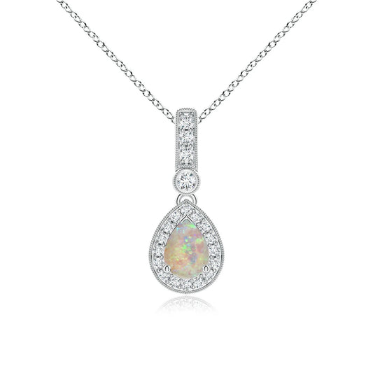 Hot Selling 14k Gold Genuine 6x4mm Pear Cut Fire Opal & G-h Diamond Teardrop Pendant Link Chain Necklace Fine Jewelry Pendant
