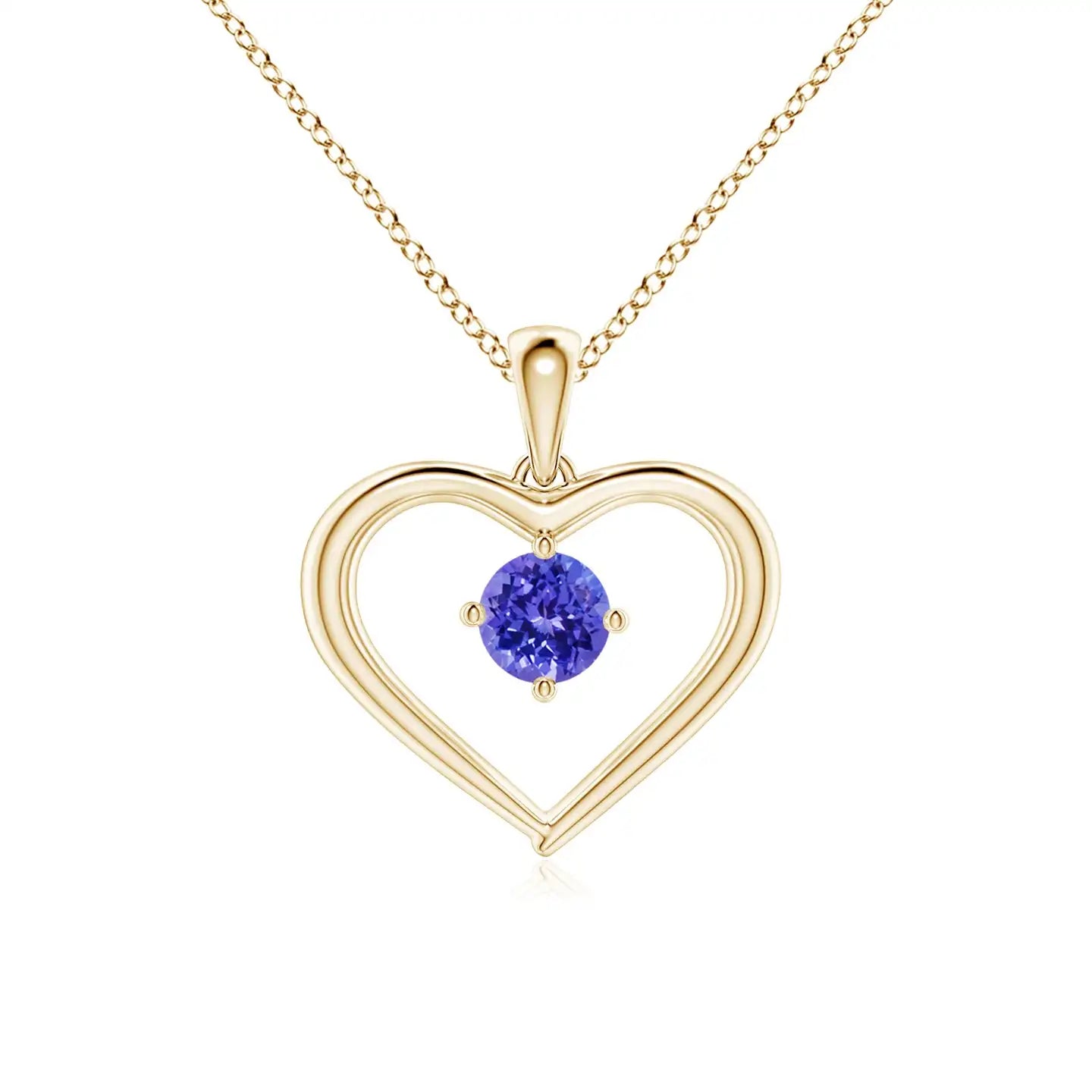 2026 New Arrival Romantic Lover's Gift Fine Jewelry Gold Pendant 14K Gold Natural Round Tanzanite Solitaire Open Heart Pendant