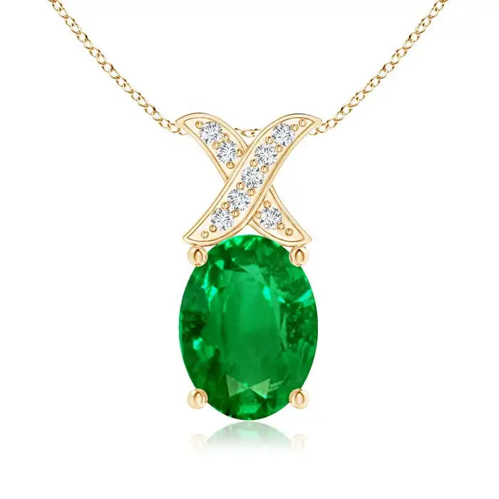 14K Solid Gold Natural Oval Emerald XO Pendant With Diamonds Fine Jewellery May Birthstone Luxury Anniversary New Arrival 2026