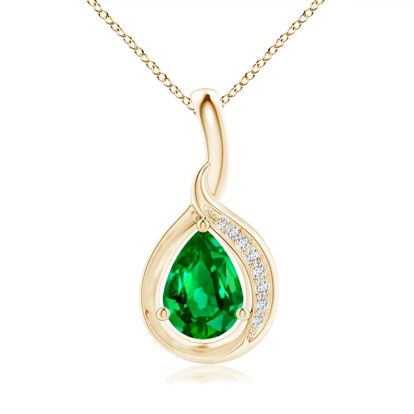 14K Solid Gold Natural Pear-Shaped Emerald And Diamond Loop Pendant Fine Jewellery Classic Anniversary Wedding Gift For Her 2026