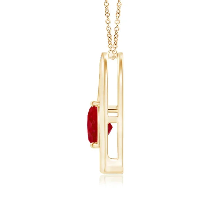 14k Yellow Rose White Gold Custom Heart-Shaped Ruby & Diamond Pendant Classic Unisex Engagement Party Gift IGI Certified Pendant