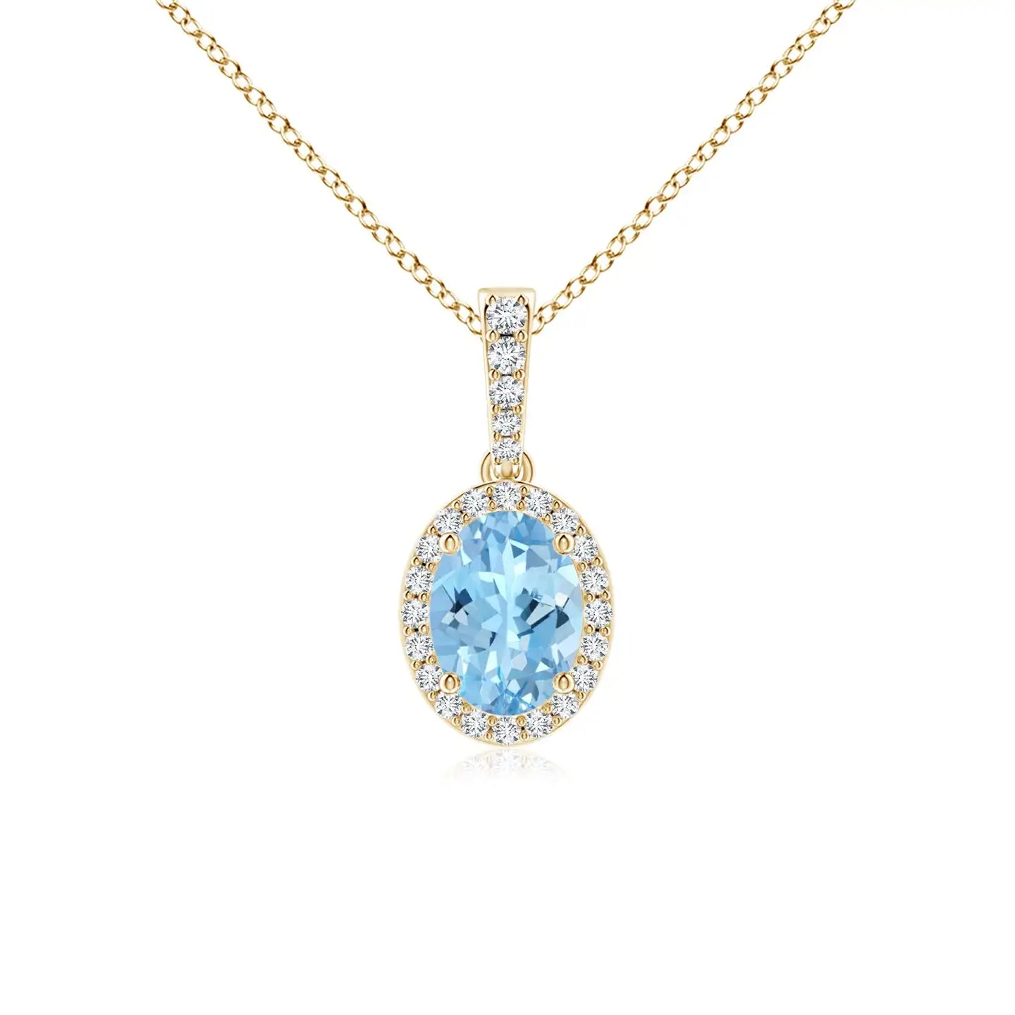 Vintage Style Oval Cut Natural Aquamarine Gemstone With Halo Diamond Pendant High Quality 14K Gold Handmade Fine Jewelry Pendant