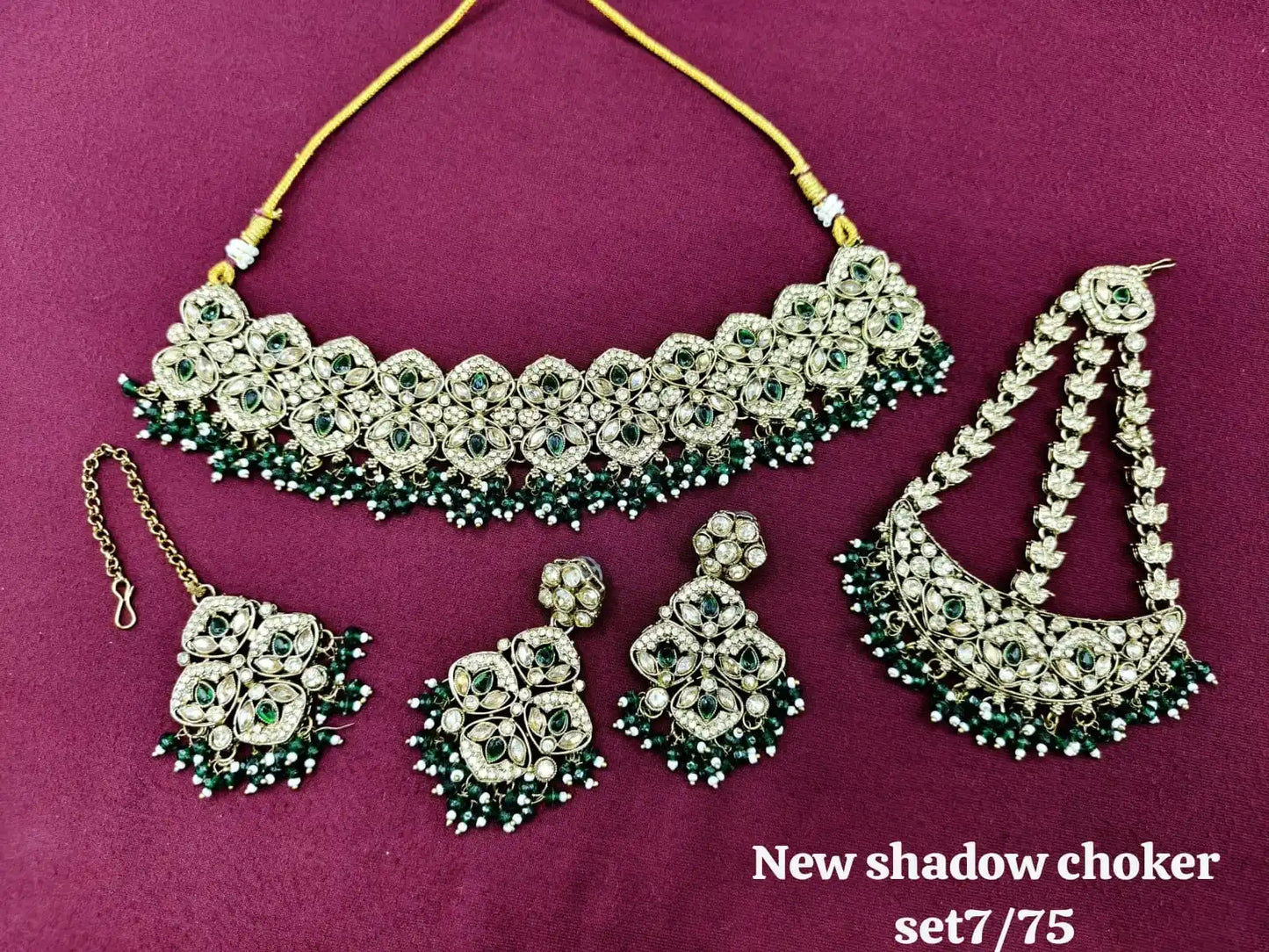 Wholesale Indian Bridal Gold Plated Kundan Necklace Set Luxury Shadow Choker Costume Jewelry Set Heavy Wedding Wear Bollywood