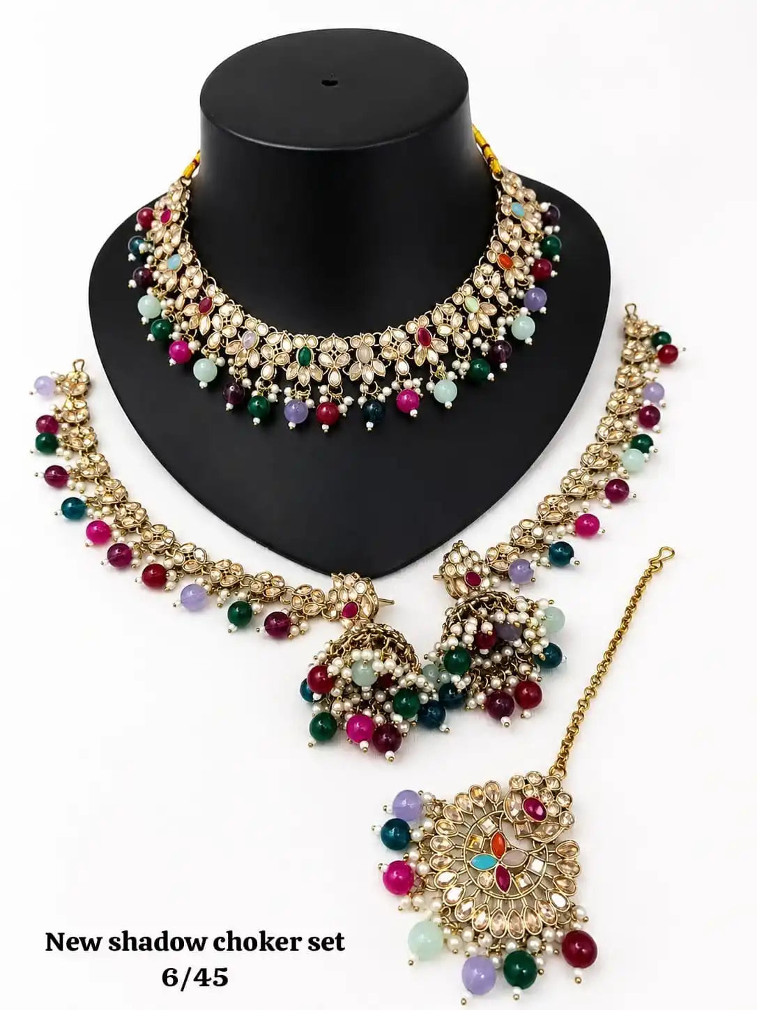 New Shadow Choker Necklace Set With Ruby Red Beads Gold Plated Vintage Bridal Jewelry For Women Wedding Fashion Jewelry Sets