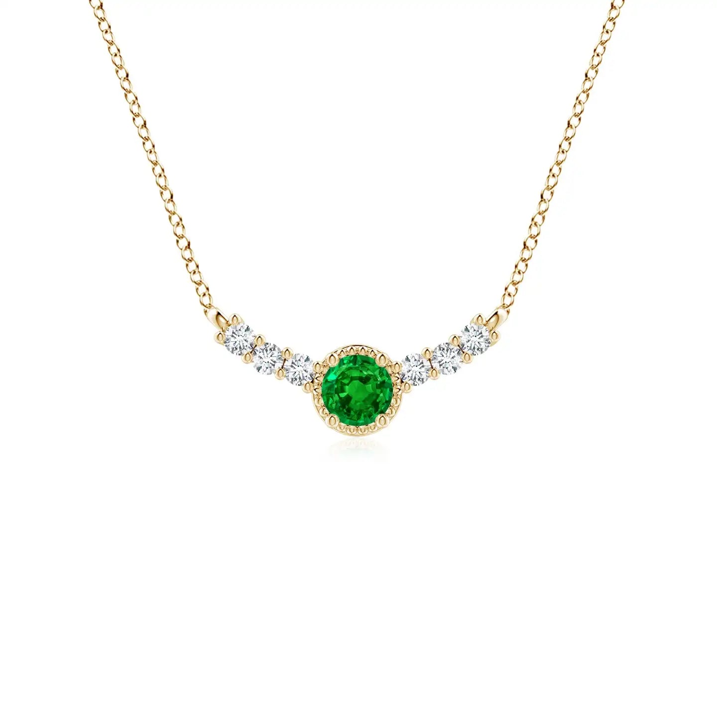 14K Solid Gold Natural Emerald Vintage Inspired Diamond Curved Bar Pendant Classic Fine Jewellery Anniversary Gift For Her 2026