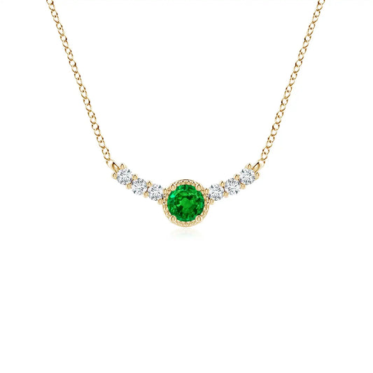 14K Solid Gold Natural Emerald Vintage Inspired Diamond Curved Bar Pendant Classic Fine Jewellery Anniversary Gift For Her 2026