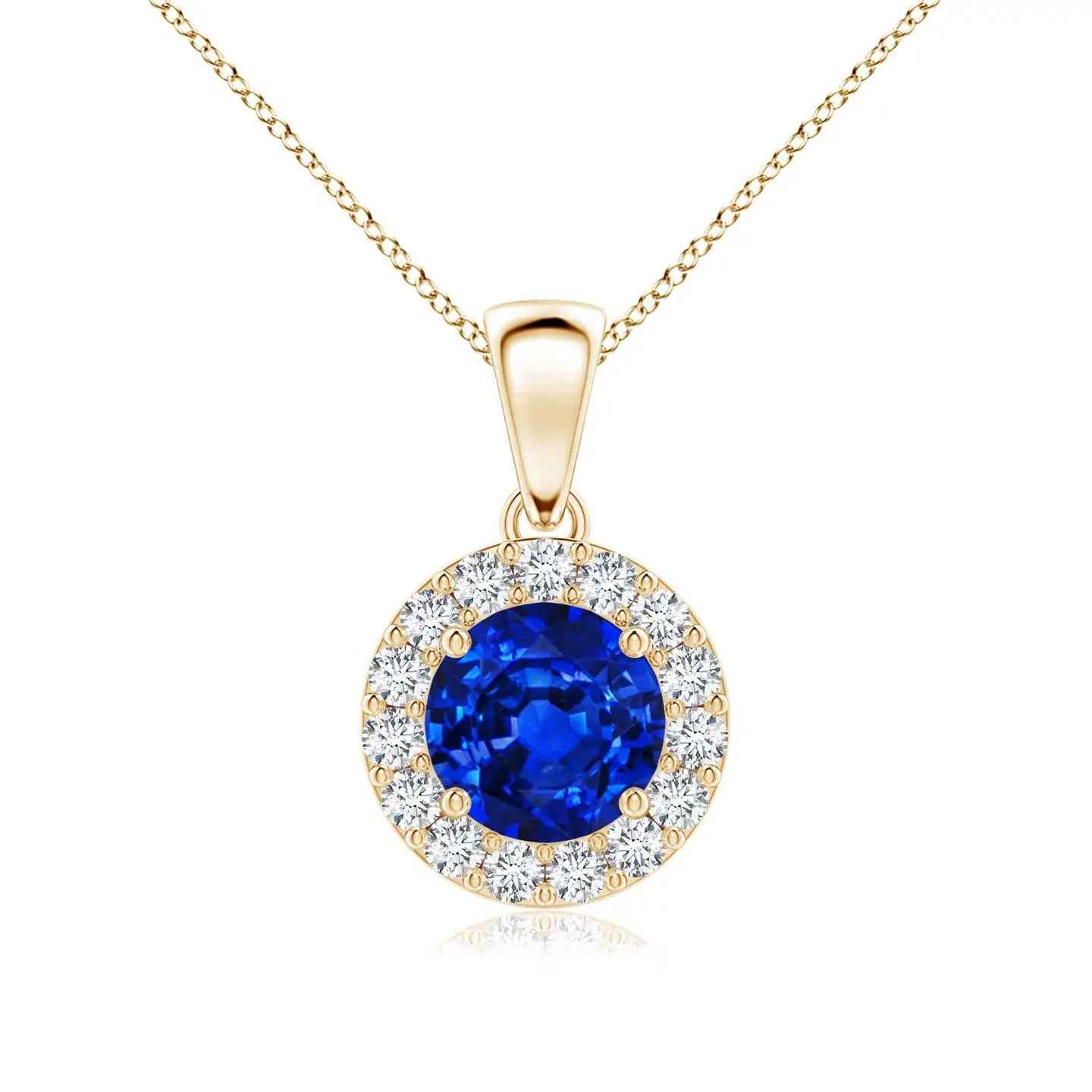 Classic Handmade Customized Fine Jewelry Pendant Top Quality 14K Solid Gold Round Cut Blue Sapphire & Diamond Halo Pendant ODM