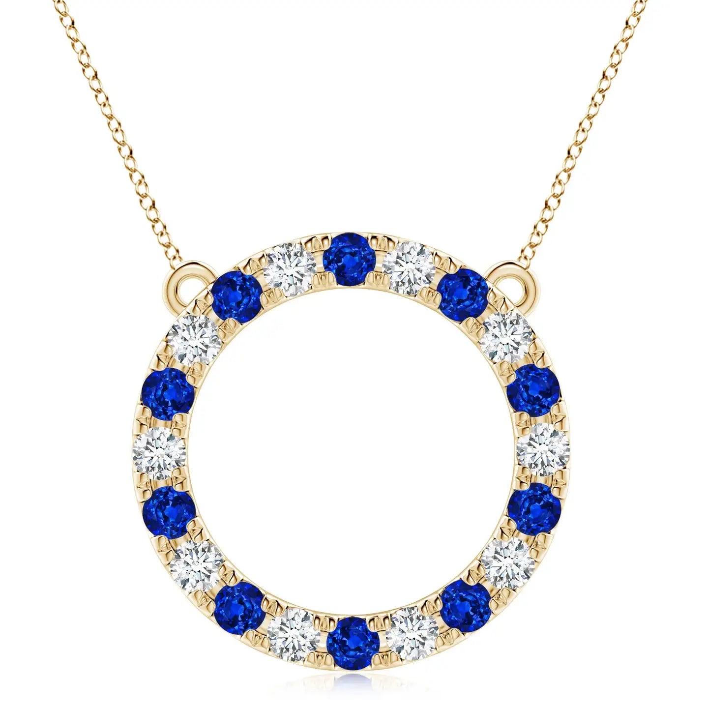 14K 18K Solid Gold Luxury Shiny Pendant Necklace IGI Certified Natural Blue Sapphire With Diamond Open Circle Eternity Pendant