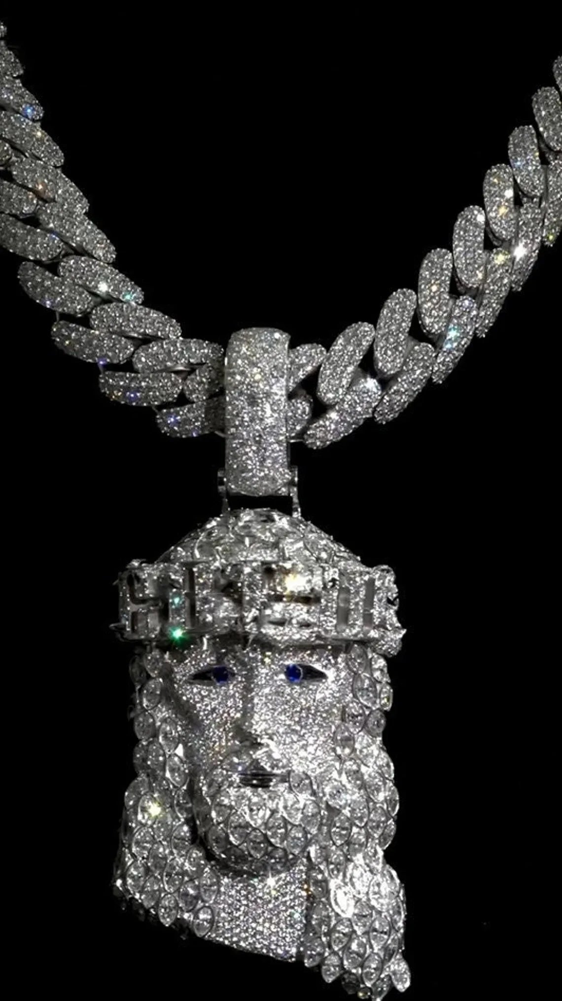 BiG-BOSS Krishnavii KP 217 Iced Cushion Cut Moissanite Freshwater Pearl Jesus Face Pendant Necklace-Silver Plated Luxury Hip Hop Men's