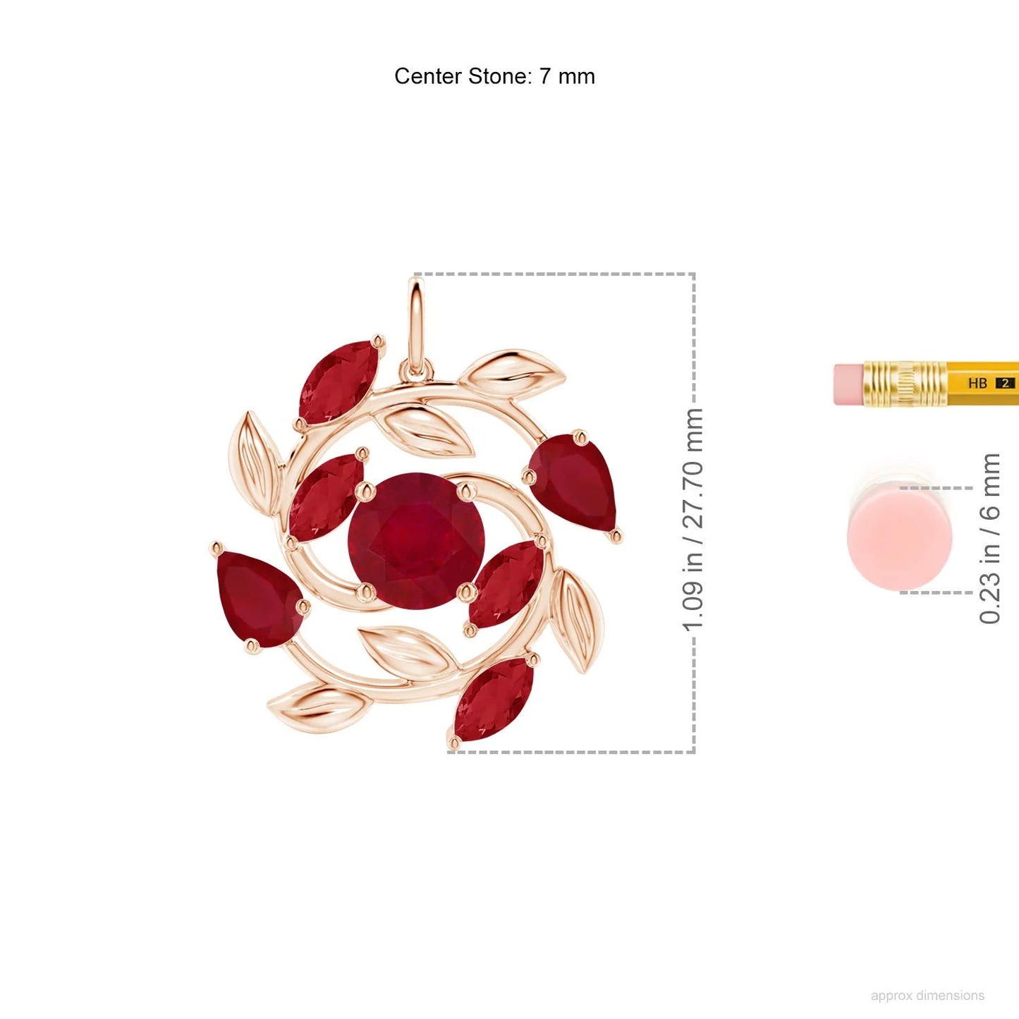 2026 Top Selling 14K Solid Gold Round & Marquise Ruby Gemstone Olive Branch Cluster Pendant Link Chain Necklace Fine Jewelry