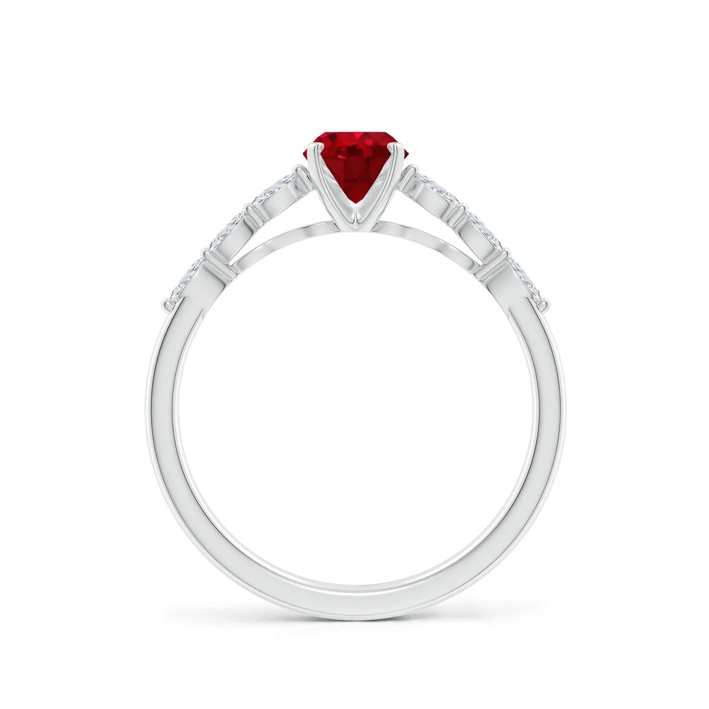 14K Solid Gold Oval Cut Natural Ruby Gemstone Engagement Ring with Marquise Cut Pave Setting Accent Diamond Custom Handmade Ring