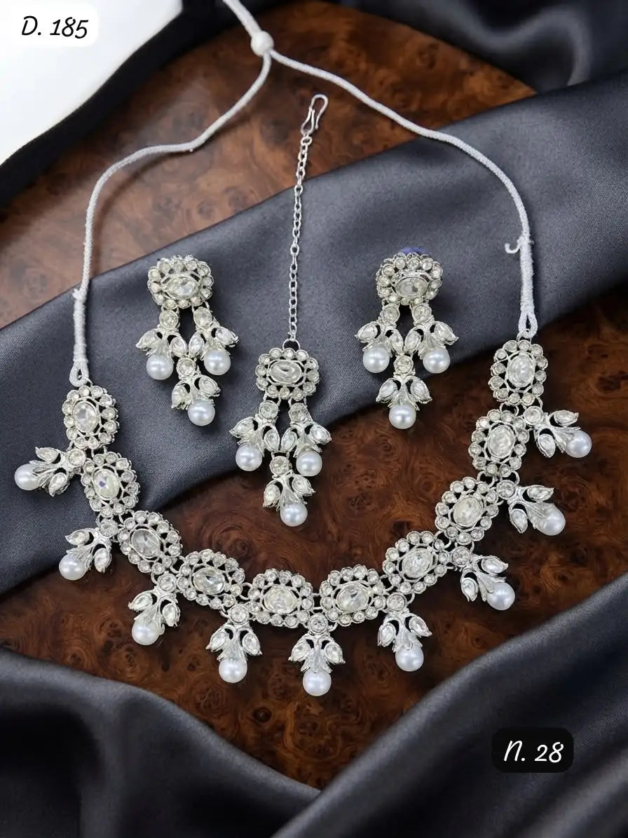 Premium Navratna Pearl Heritage Choker Necklace Set with Matching Earrings and Maang Tikka Traditional Bridal Jewelry