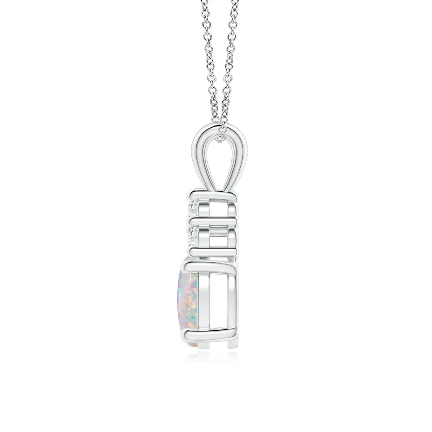 Natural Oval Opal Gemstone Solitaire Pendant With Trio Diamond 14k Solid Gold Classic Fine Jewelry Party Wear Luxury Pendant OEM