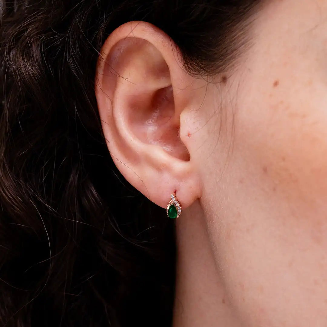 AAA Emerald Diamond Earrings 14k White Gold Pear Cut Studs Earrings Fine Jewelry Gift for Women Anniversary Wedding Earrings