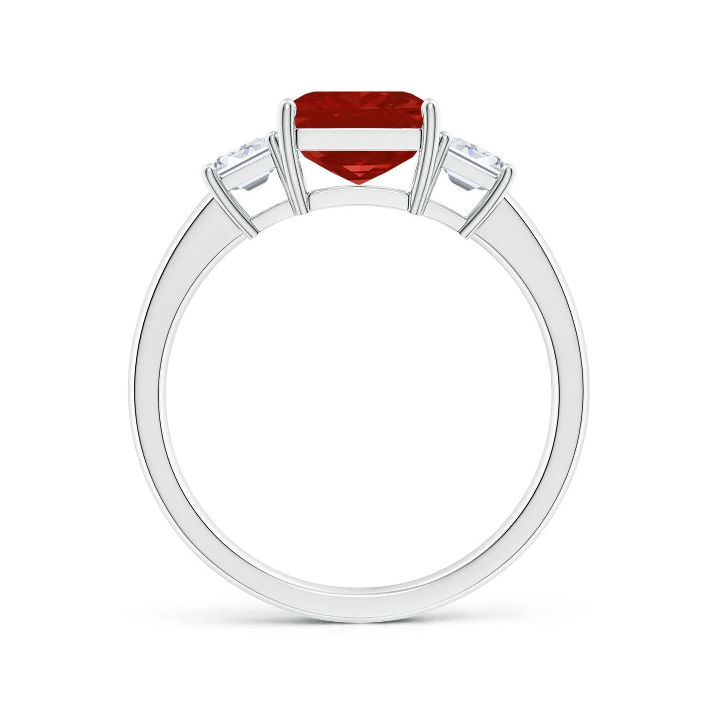 14K 18K Gold Emerald-Cut Natural Ruby and Three Diamond Accent Stone Engagement Ring Luxury Fine Jewelry Solitaire Unisex Ring