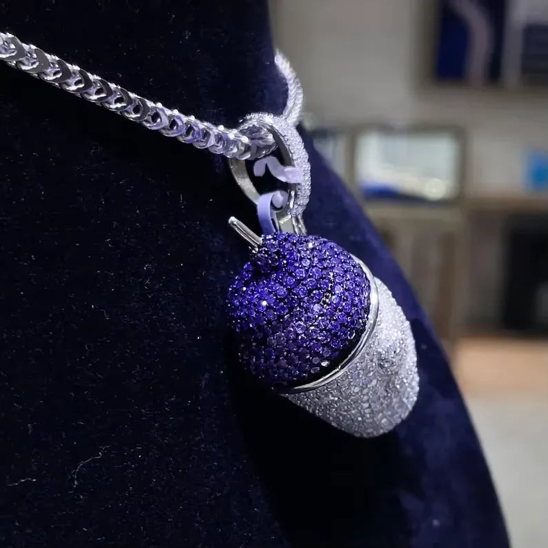 BiG-BOSS Iced Out Purple Cup Pendant Necklace for Men Hip Hop Moissanite and 925 Silver