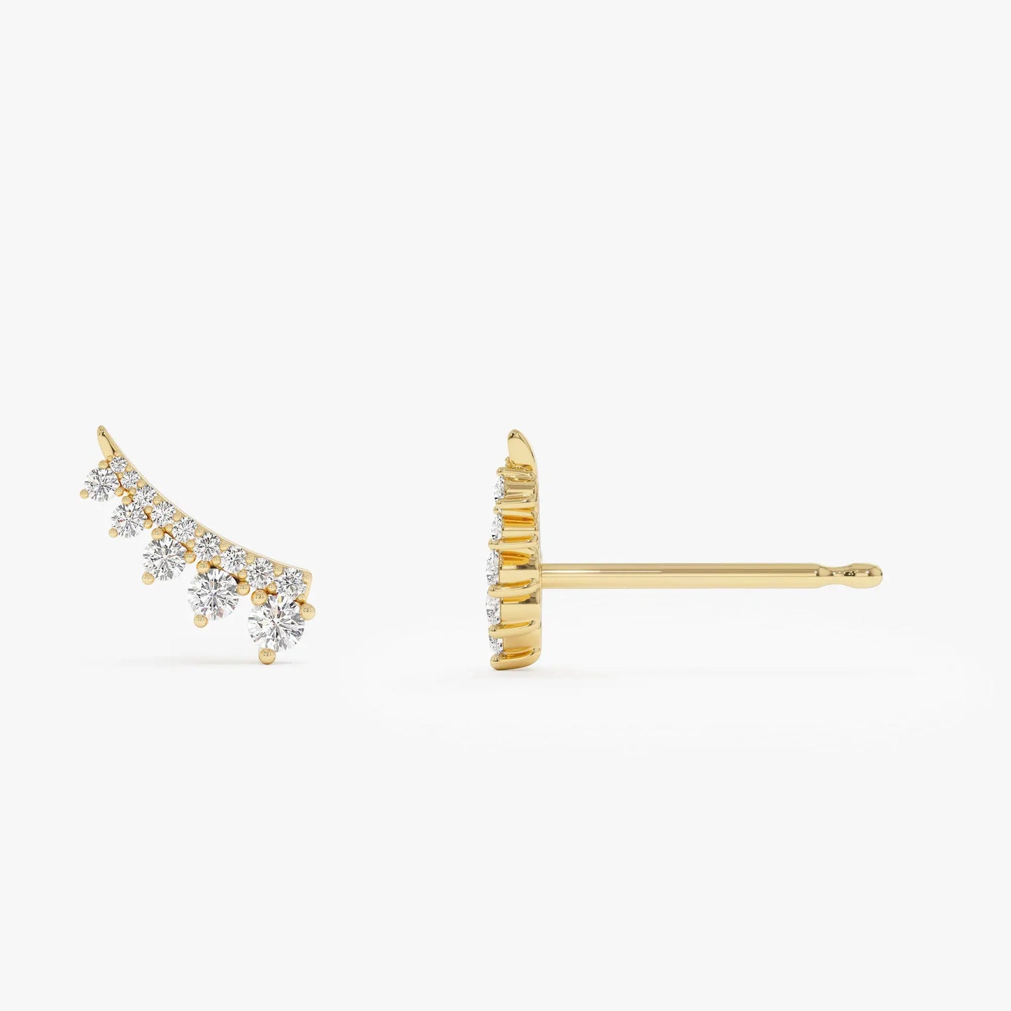 14k Gold Ear Climber Stud Earrings with 0.31ct Natural Diamond Women's Fine Jewelry Third Party Certified Custom Handmade Studs