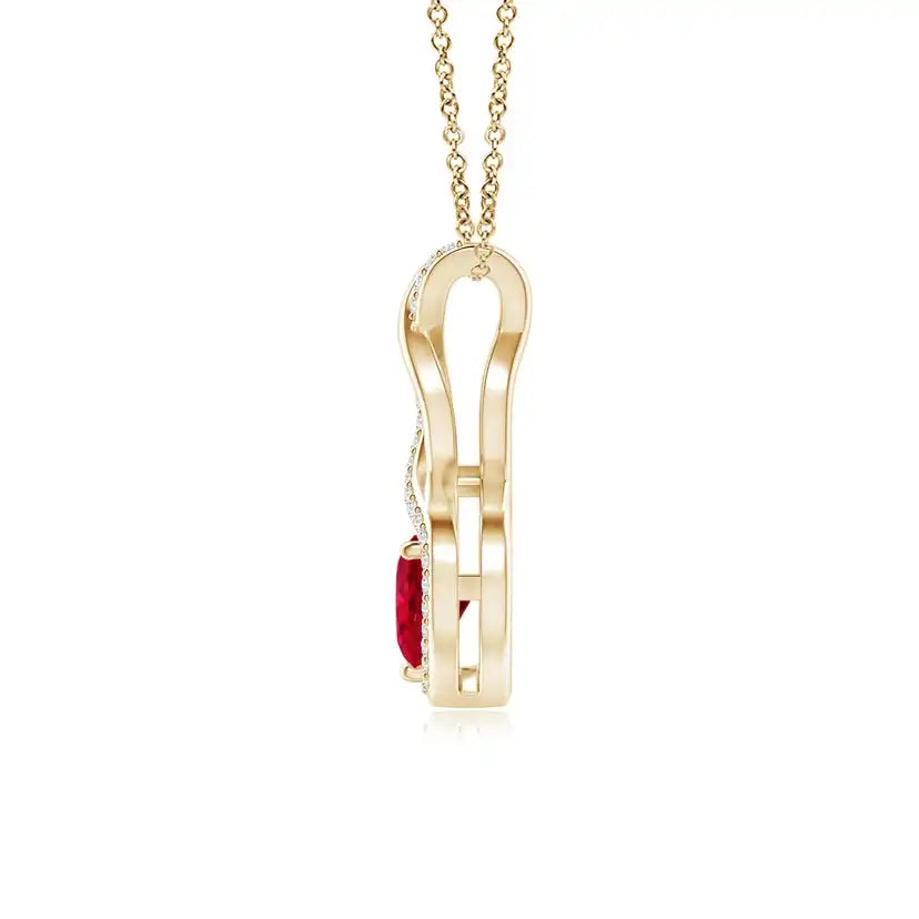 Heart-Shaped Red Ruby IGI Certified Natural Precious Gemstone Infinity Pendant with Diamond Accents 14K Solid Gold Pendant OEM