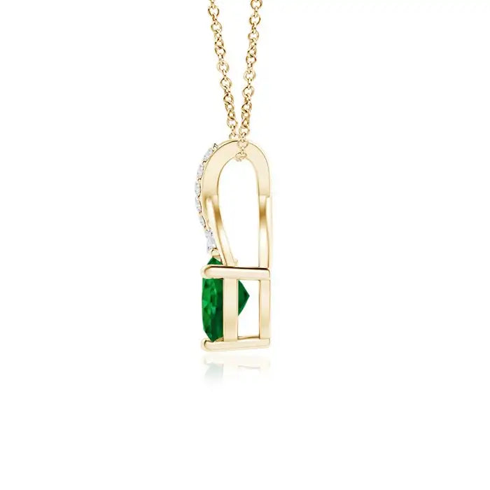 14K Solid Gold Natural Emerald Solitaire Heart Pendant With Twisted Diamond Bale Fine Jewellery Anniversary Gift For Her 2026