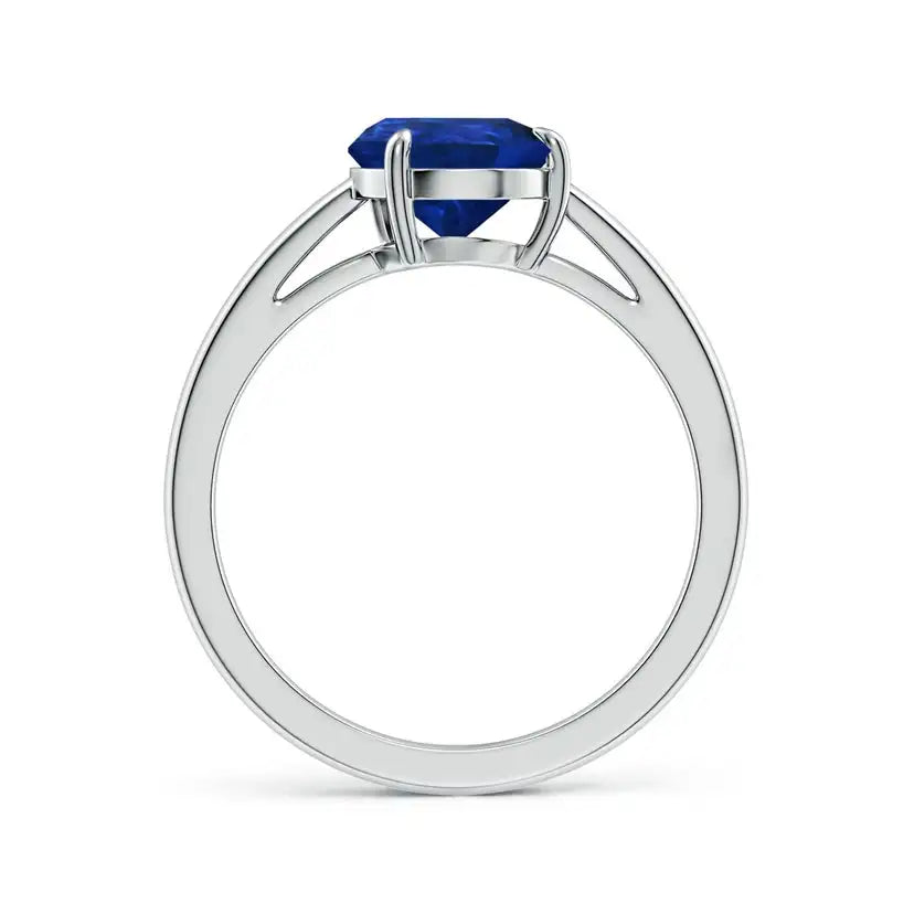 Angled Pear Blue Sapphire Curved Solitaire Engagement Ring Handmade Customized Fine Jewelry Wedding 14K Solid Gold