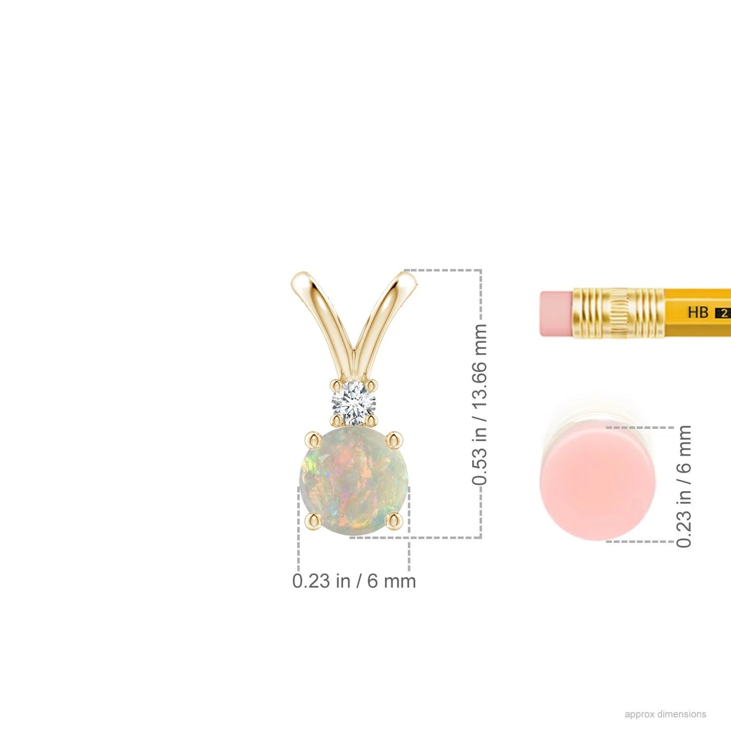 Premium Quality Natural Gemstone & Diamond 2 Stone Pendant 14K Gold Round Opal Solitaire V-Bale Pendant with Diamond Necklace