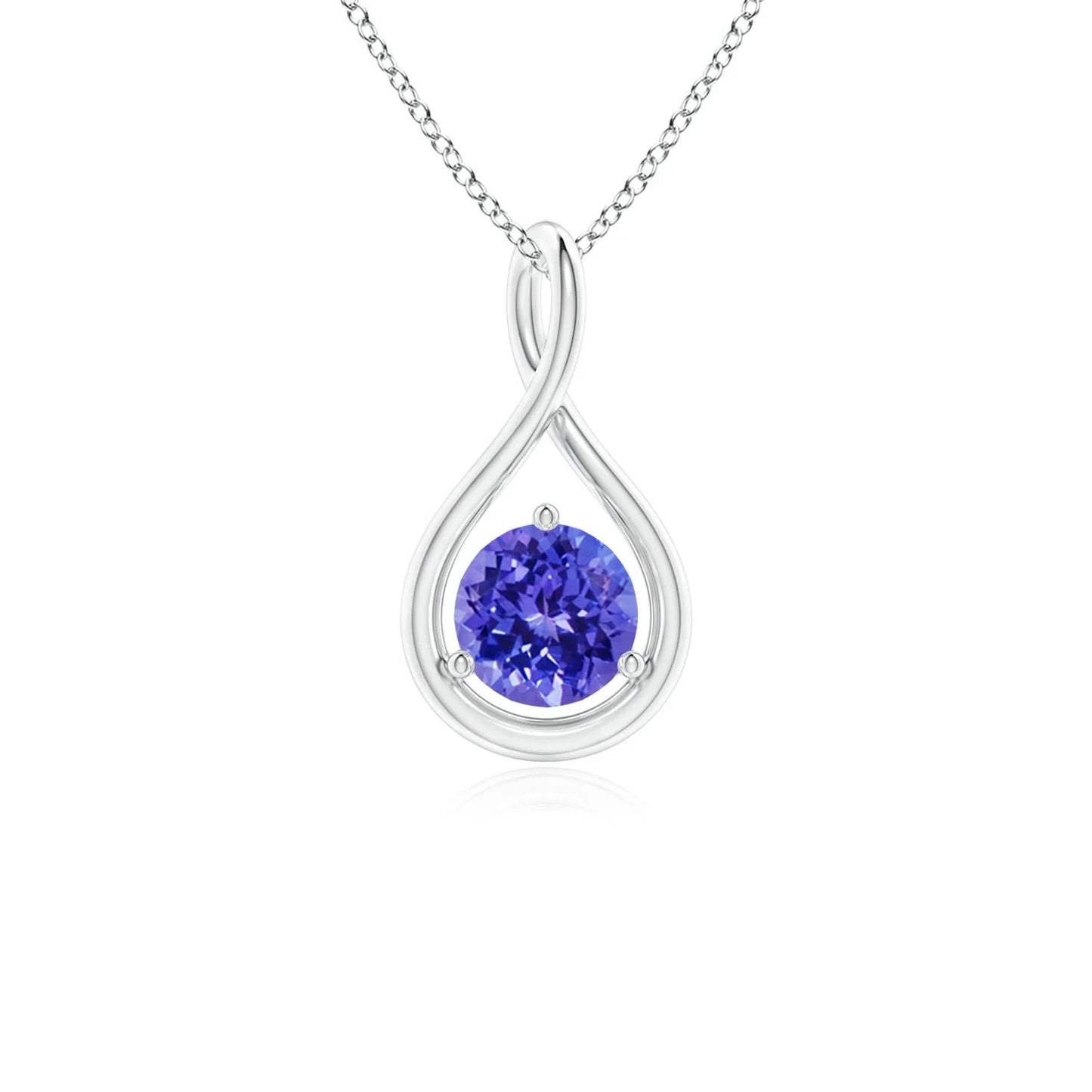 14K Gold Natural Round Precious Tanzanite Solitaire Gemstone Infinity Twist Pendant Fine Jewelry Wedding Engagement Gift For Her