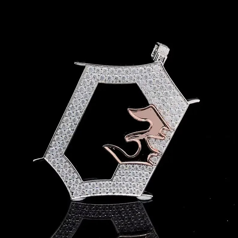 BiG-BOSS Iced Out Frame Pendant Silver and Rose Gold Tone Abstract Design Hip Hop Jewellery for Men and Women
