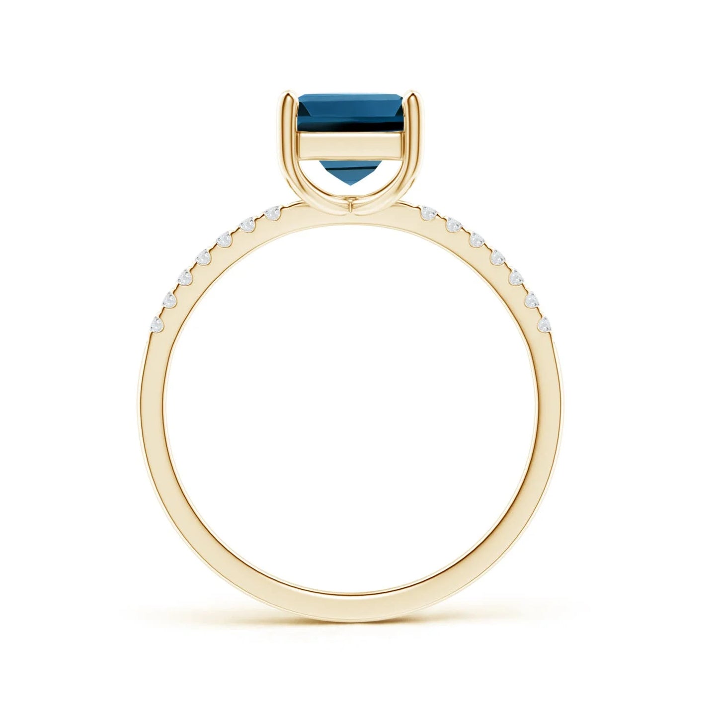 14k Solid Gold Square London Blue Topaz Ring with Pave Sett Diamond Band Fine Jewelry Certified Diamond Women's Engagement Rings