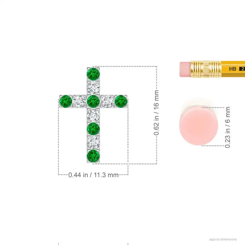 14K Pure Gold IGI Certified Cross Pendant Christmas Gift Flat Prong-Set 2MM 0.27Ctw Green Emerald & 0.18Ct Diamond Cross Pendant