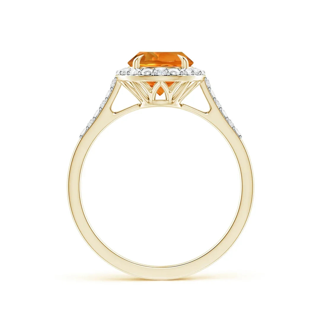 14K Solid Gold Round Citrine Ring with Diamond Halo Ring Handmade Customized Fine Jewelry Wedding Engagement & Party Wear