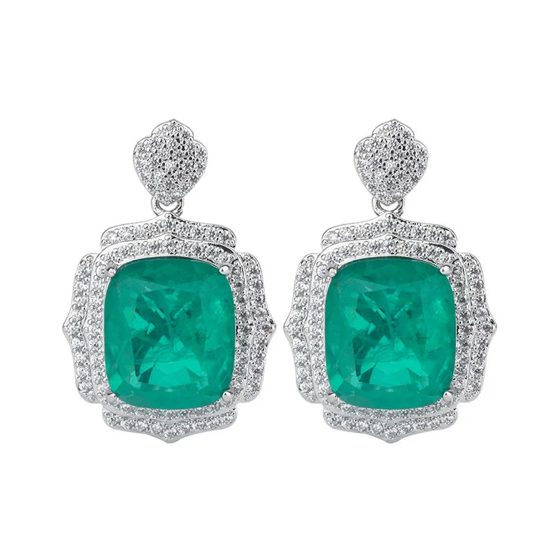 XOTICA Vintage Emerald Lab Diamond Green Semi Joias Jewelry Set Gold Earrings Ring Necklace Cushion Cut Square Fusion Crystal for Gifts