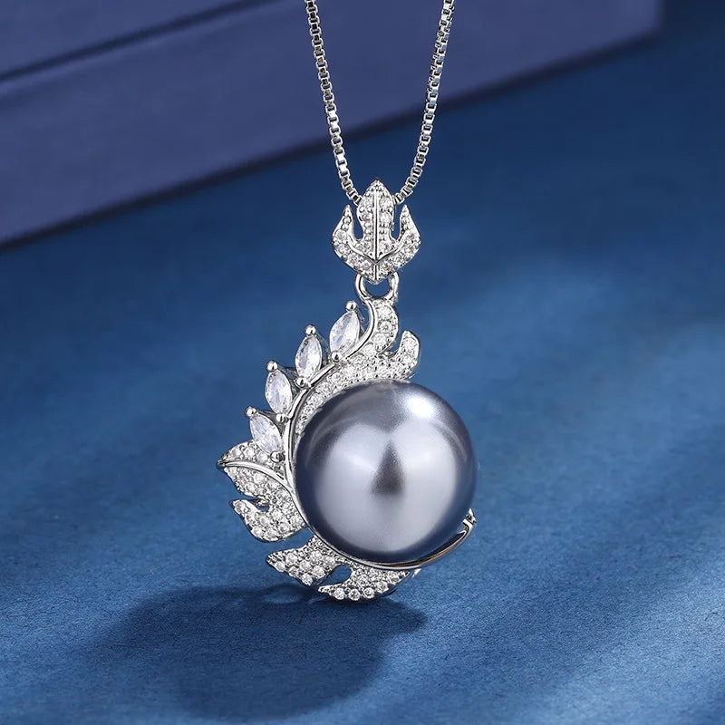 XOTICA High Quality Imitation White Pearl Jewelry Set Feather Design CZ Pendant Necklace Ring Stud Earring Elegant Tahitian Pearl Gifts