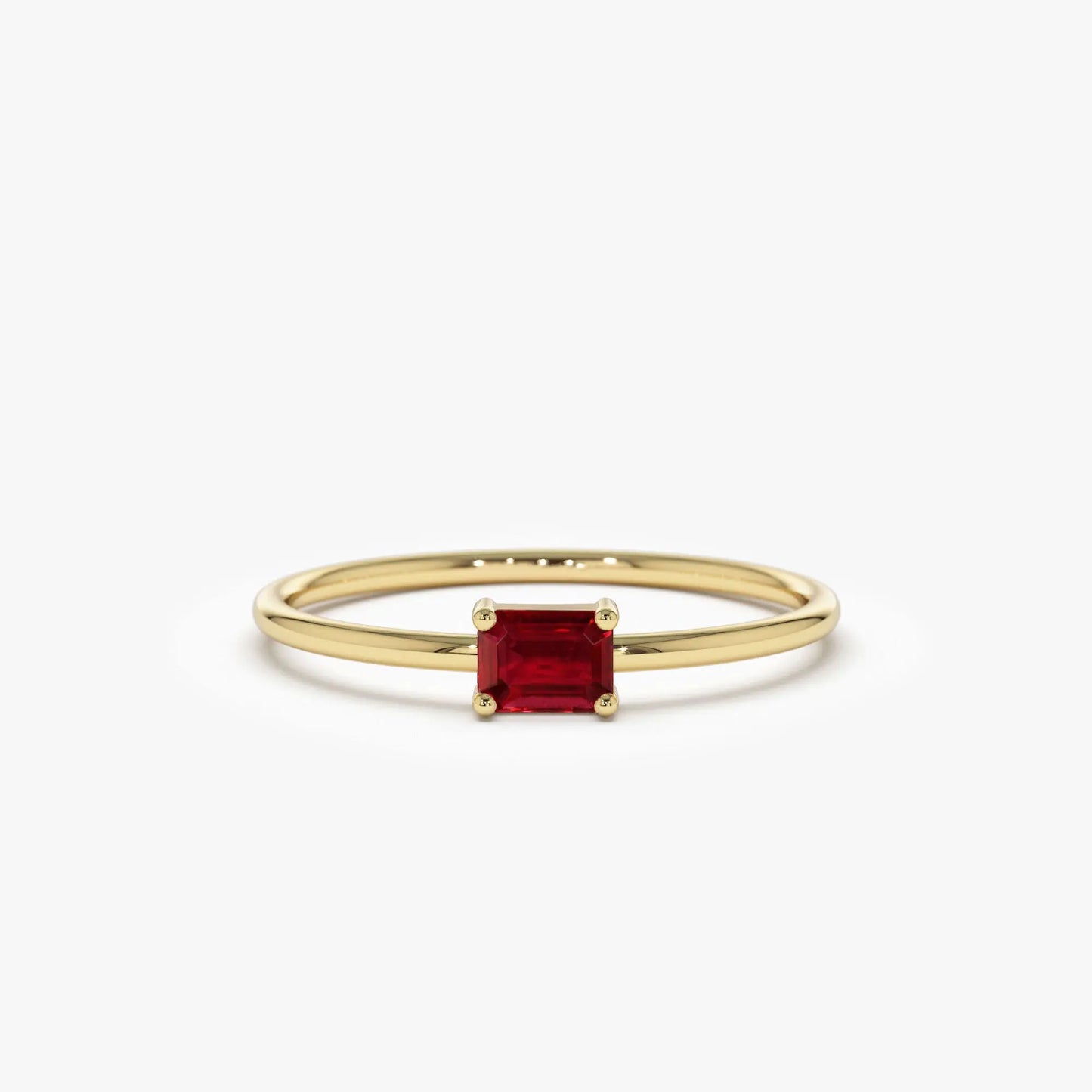 Wholesale Custom Hot Selling 14k Solid Gold Natural Ruby Ring 5 x 4 MM Octagon Cut Ruby Gemstone Simple Design Rings for Women