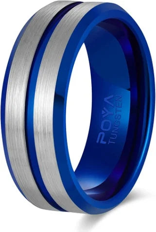 Custom High End 8mm Black Blue Brushed Mens Womens Tungsten Carbide Ring Fashion Band for Wedding Anniversary