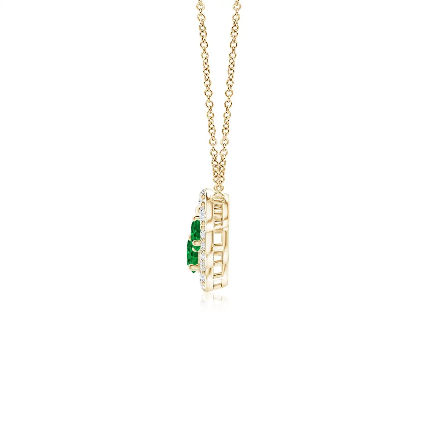14K Solid Gold Natural Round Emerald Diamond Halo Pendant Necklace Fine Jewellery May Birthstone Anniversary Wedding