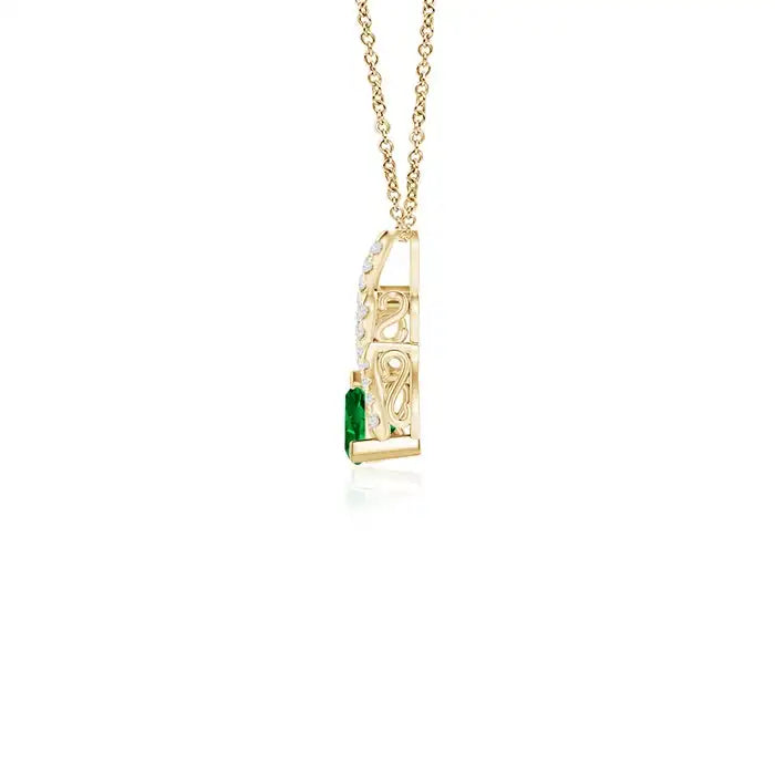 14K Solid Gold Natural Trillion Emerald Solitaire Pendant With Diamond Swirl Fine Jewellery Anniversary Gift For Her 2026