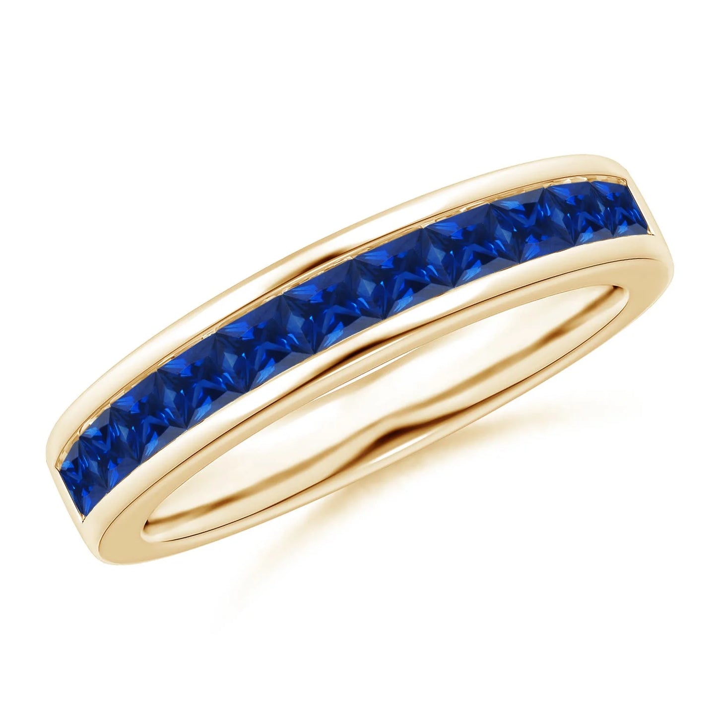 Hot Sale Gorgeous Channel Set Natural Blue Sapphire Precious Gemstone Half Eternity Band Ring Pure 14K Yellow Gold Fine Jewelry