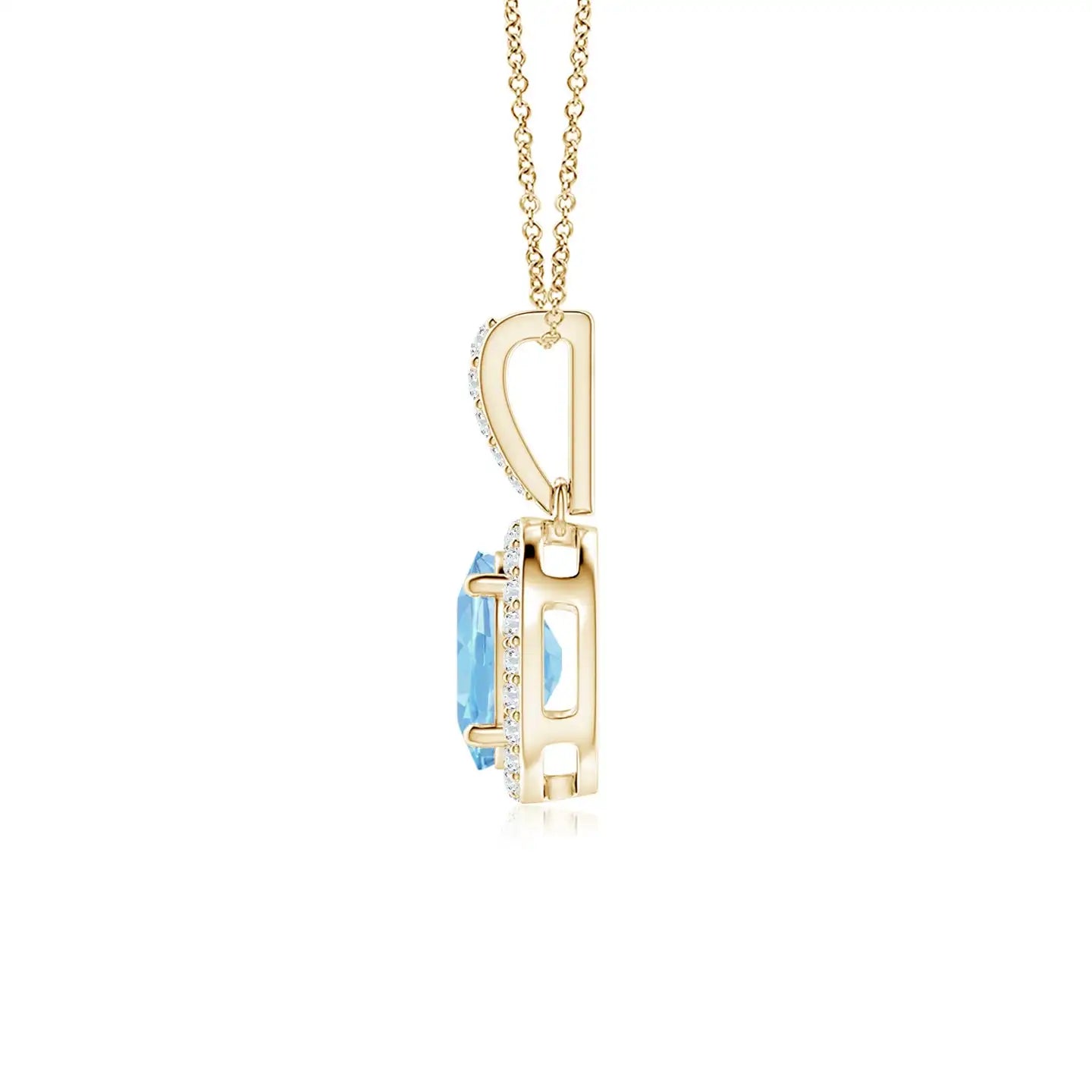 Vintage Style Oval Cut Natural Aquamarine Gemstone With Halo Diamond Pendant High Quality 14K Gold Handmade Fine Jewelry Pendant