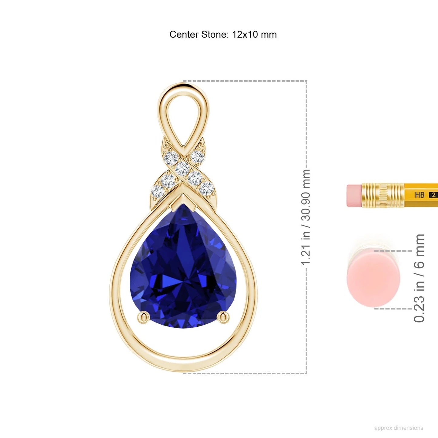14K Solid Gold Natural Pear Blue Sapphire Infinity Pendant With Diamond X Motif Classic Fine Jewelry Anniversary Gift For Her