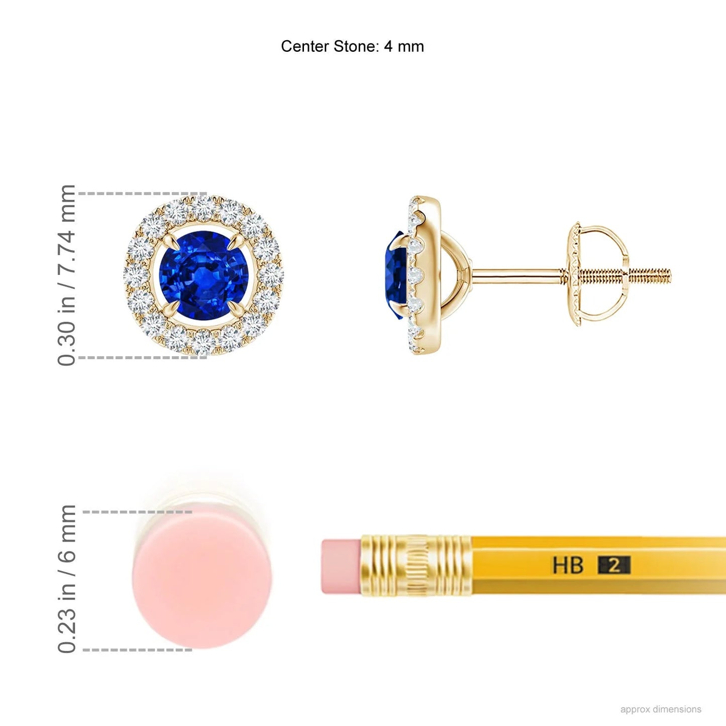Blue Sapphire Halo Stud Earrings, 14kt Solid Gold Natural Round Sapphire Diamond Earrings, Screw Back Fine Jewelry Gift for Her