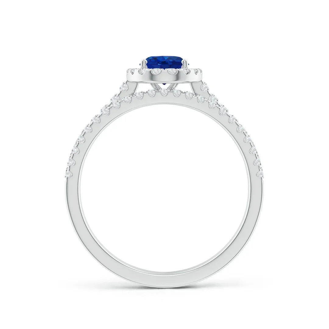 14K Solid Gold Classic Blue Sapphire and Diamond Bridal Set Handmade Customized Fine Jewelry Wedding Engagement Ring