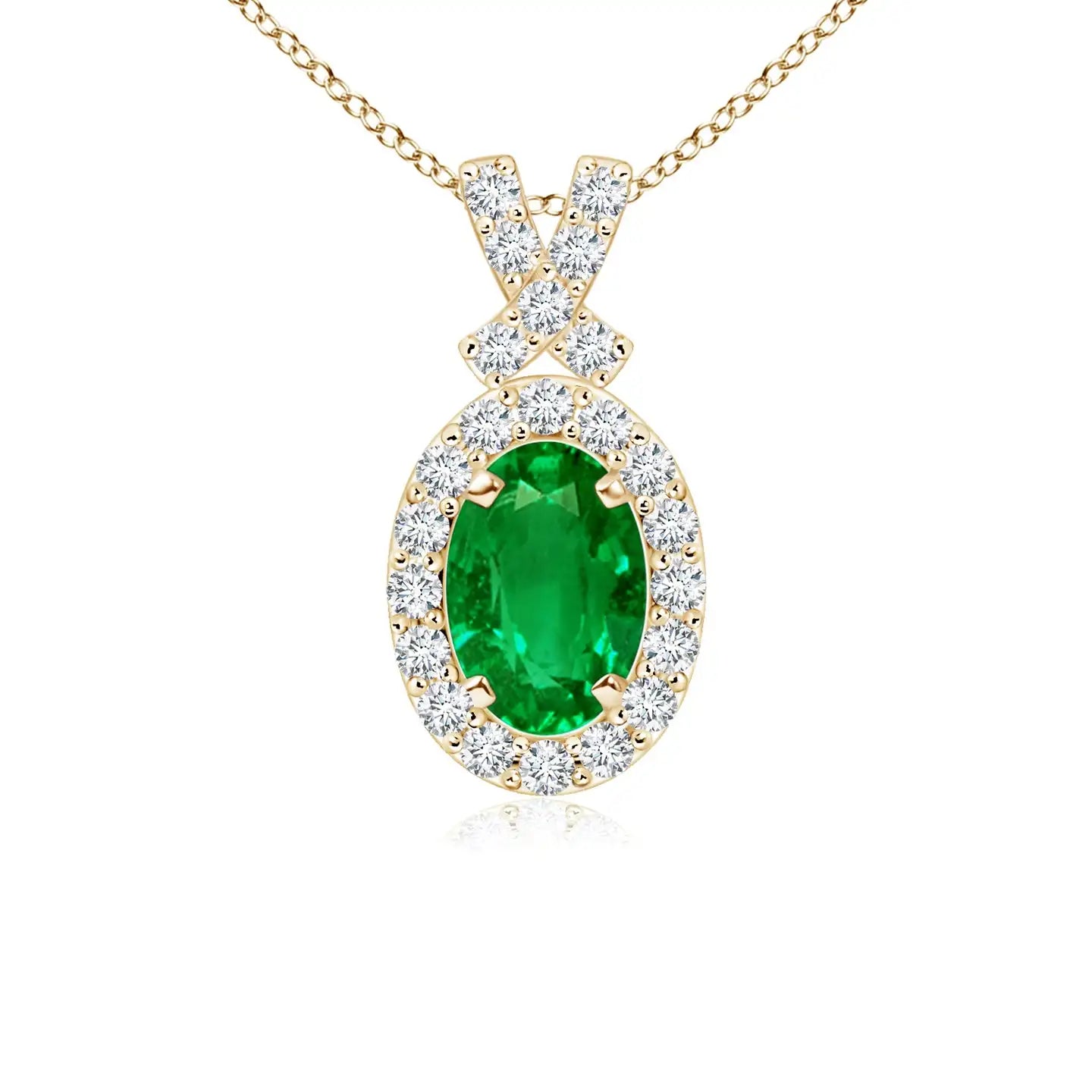 14K Solid Gold Natural Emerald Vintage Style Pendant With Diamond Halo Classic Fine Jewellery Anniversary Gift For Her 2026