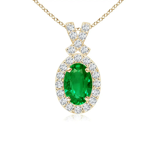 14K Solid Gold Natural Emerald Vintage Style Pendant With Diamond Halo Classic Fine Jewellery Anniversary Gift For Her 2026
