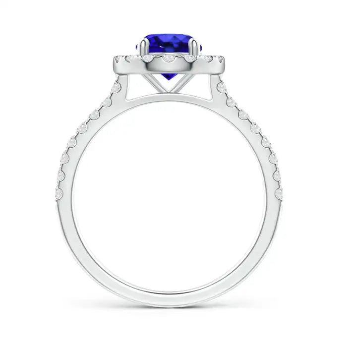14K Solid Gold Floating Tanzanite Halo Ring with Diamond Accents Handmade Customized Fine Jewelry Wedding Engagement Party Wear